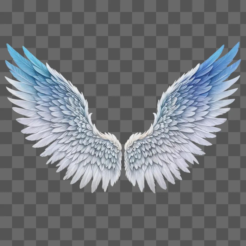 angel wings drawing with blue and white colour