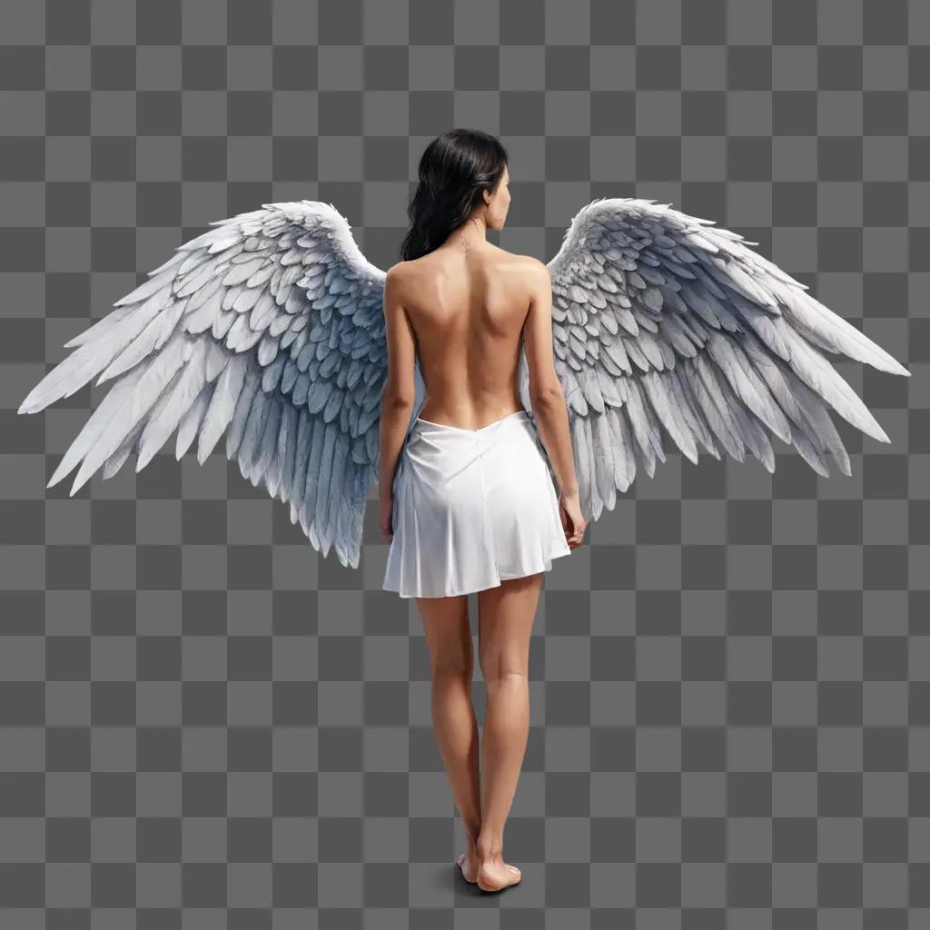 angel wings drawing with colour An angel with wings standing against a gray background