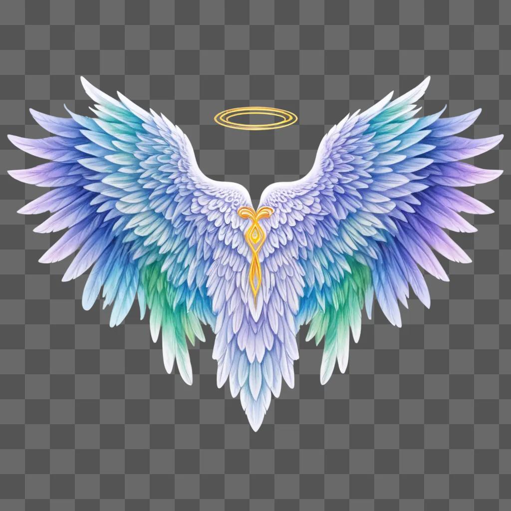 angel wings drawing with colour and gold