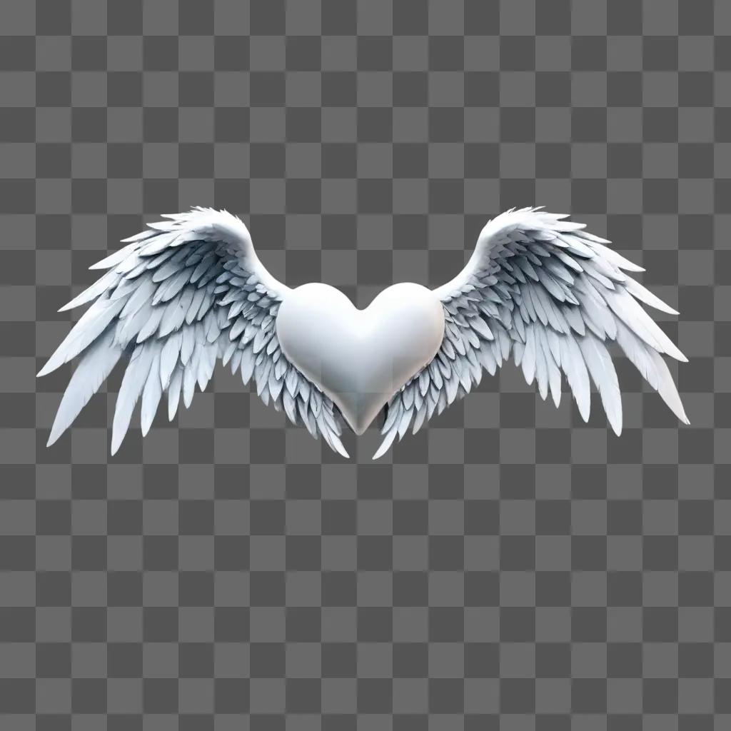 angel wings emoji A white heart with wings against a grey background