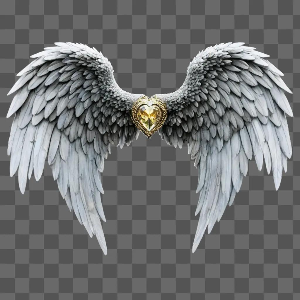 angel wings emoji Large white wings with a golden heart design