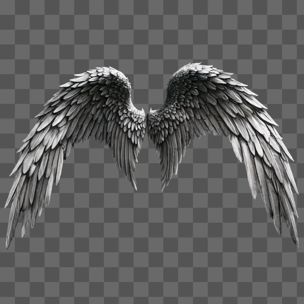 angel wings sketch A large pair of wings in a gray color