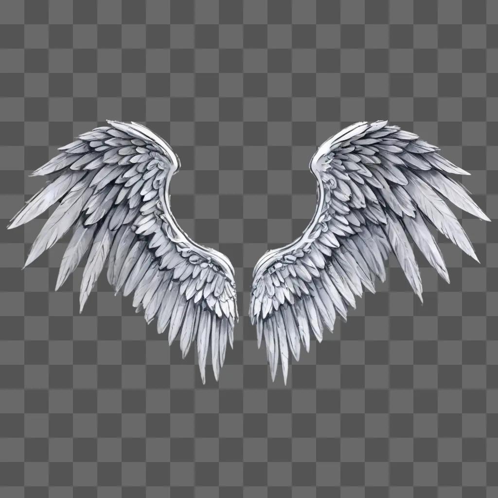 angel wings sketch Two large wings against a gray background