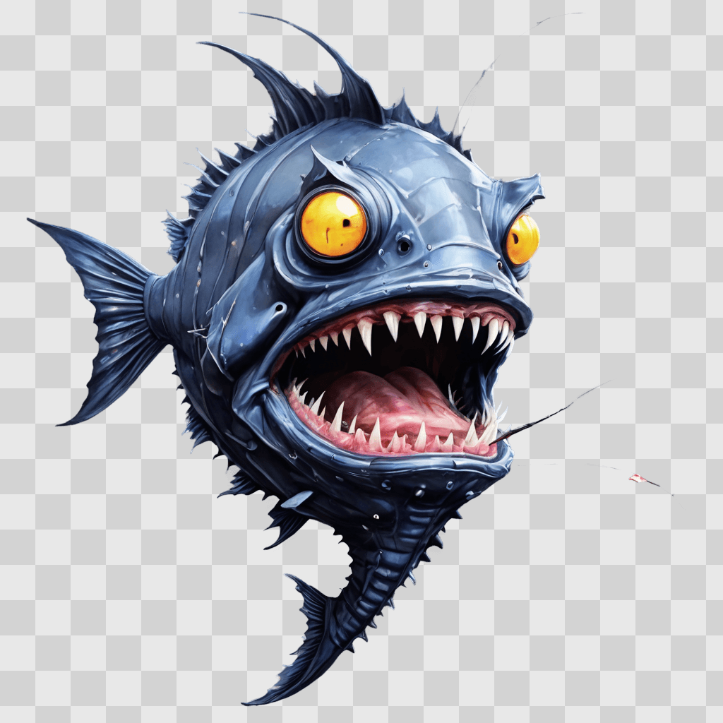 angler fish drawing A cartoon fish with a mouth open wide