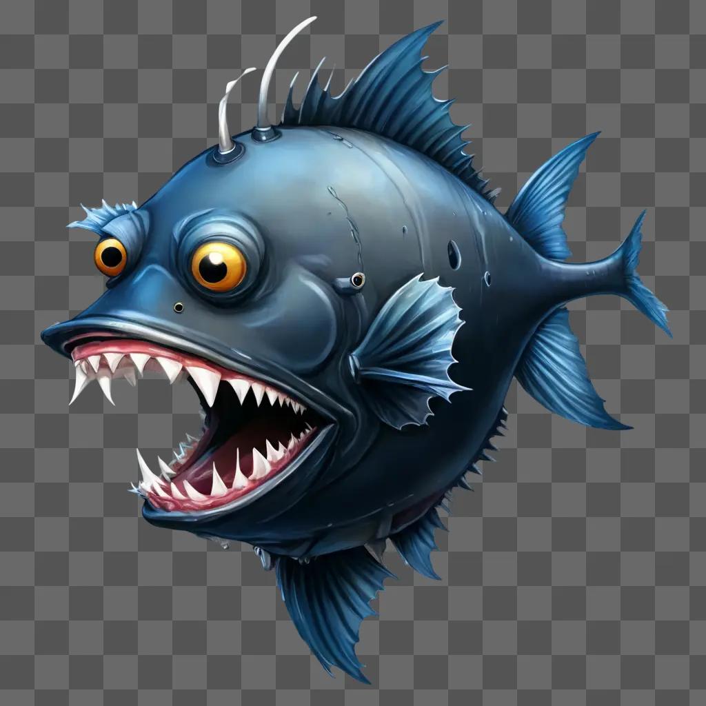 angler fish drawing A cartoon fish with open mouth and teeth