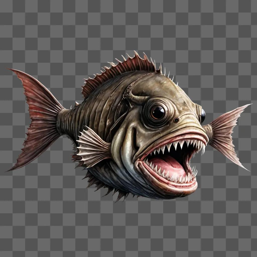 angler fish drawing A fish with a mouth open on a brown background