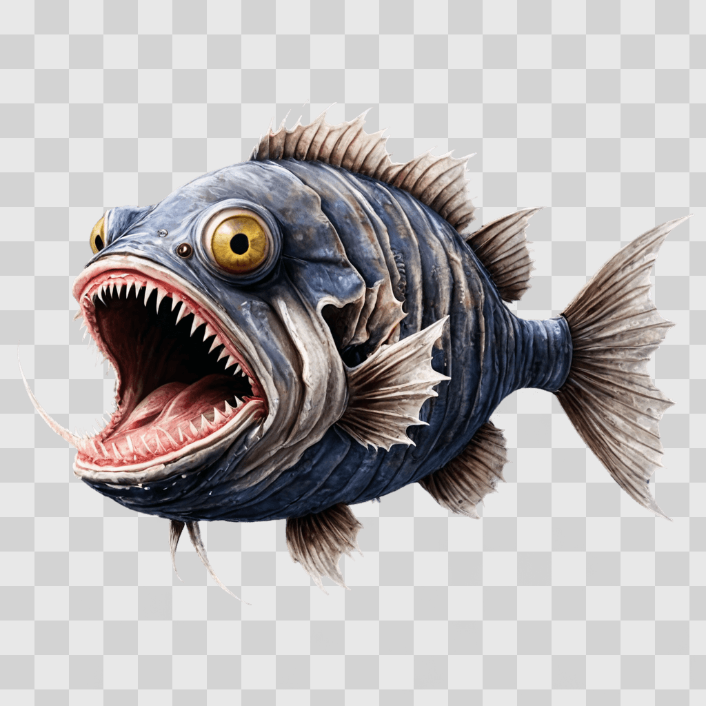 angler fish drawing A fish with a mouth open on a gray background