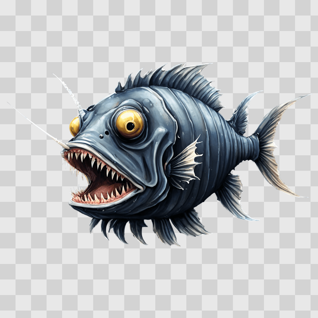 angler fish drawing A fish with a wide open mouth and glowing eyes