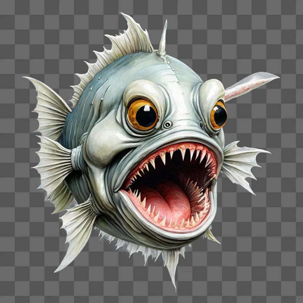 angler fish drawing A fish with large eyes and open mouth