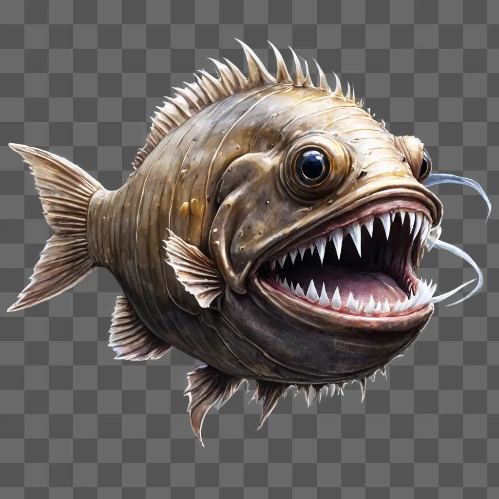 angler fish drawing A large fish with a mouth wide open