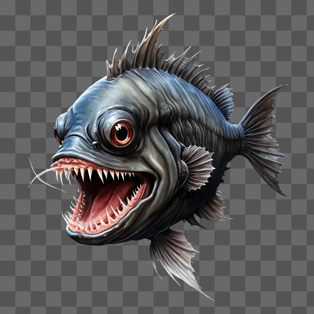 angler fish drawing A monster fish with open mouth and fangs