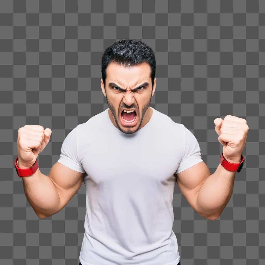 angry man makes a fist with his fists