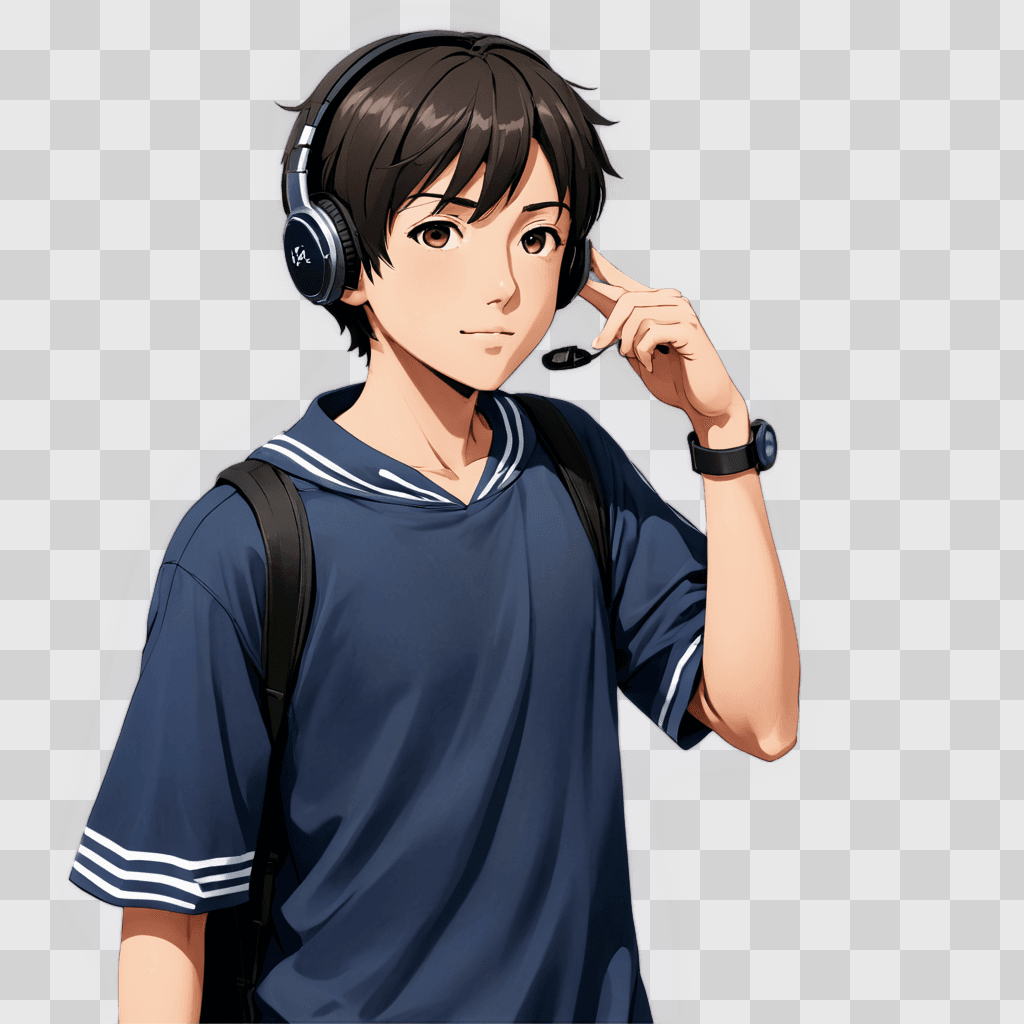 anime boy cute A boy with headphones on his head