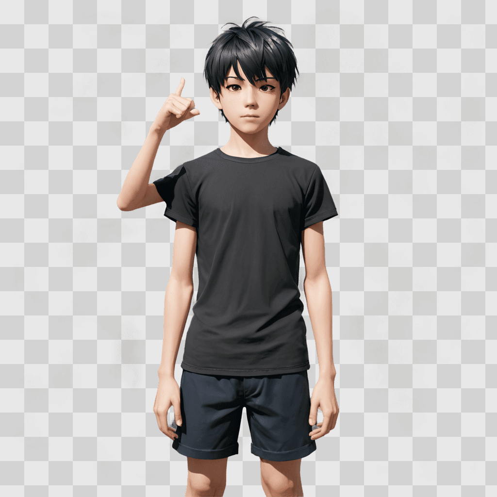 anime boy cute A young boy in a black t-shirt and shorts