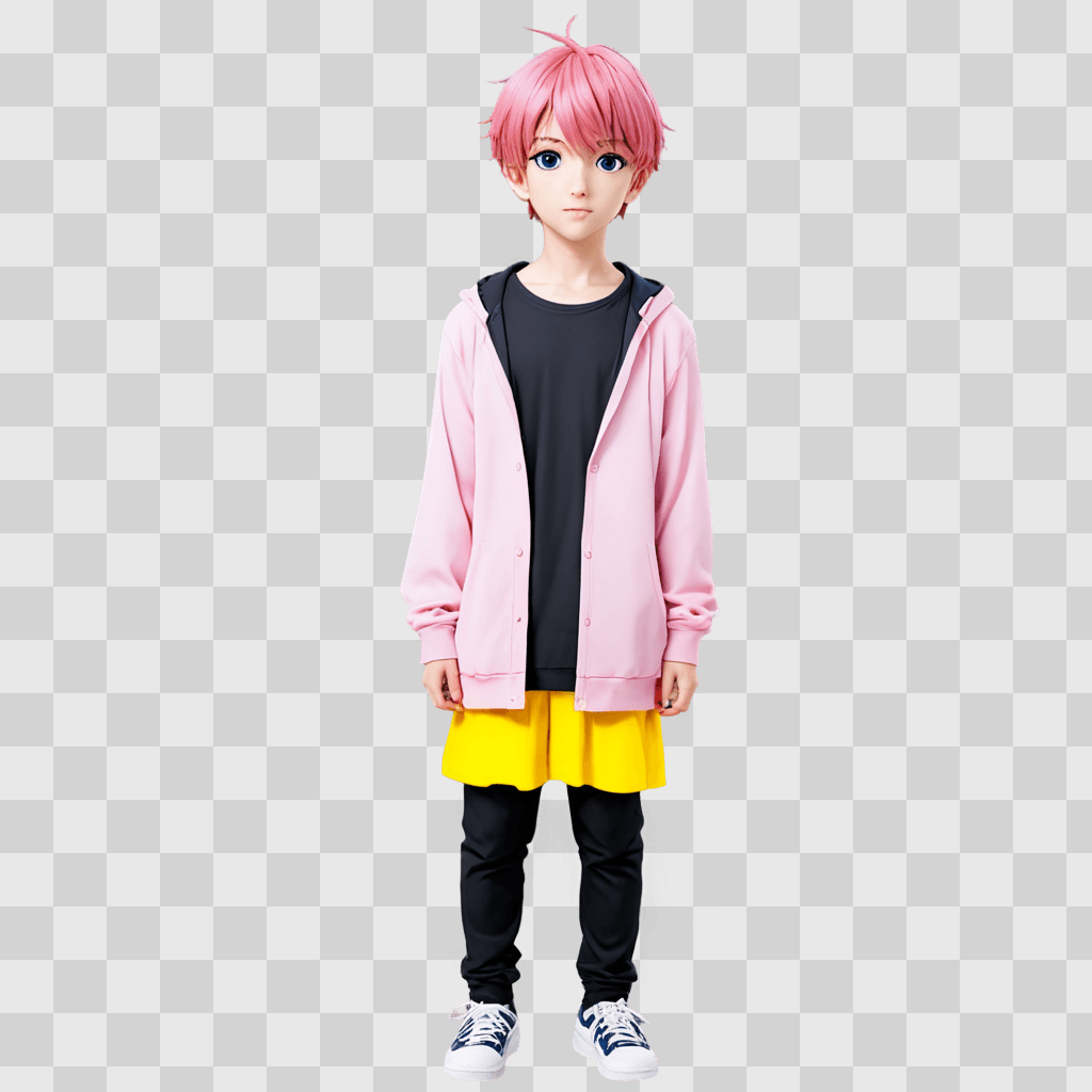 anime boy cute A young girl in pink jacket and blue sneakers