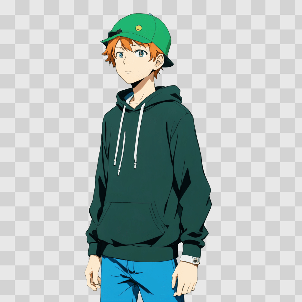 anime boy cute An anime character in a green sweatshirt