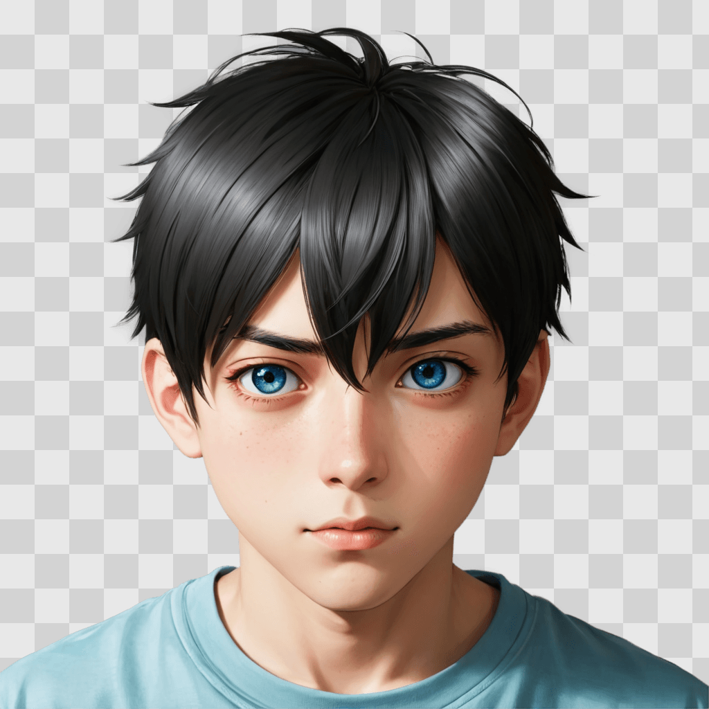 anime boy eyes A boy with blue eyes and a blue shirt