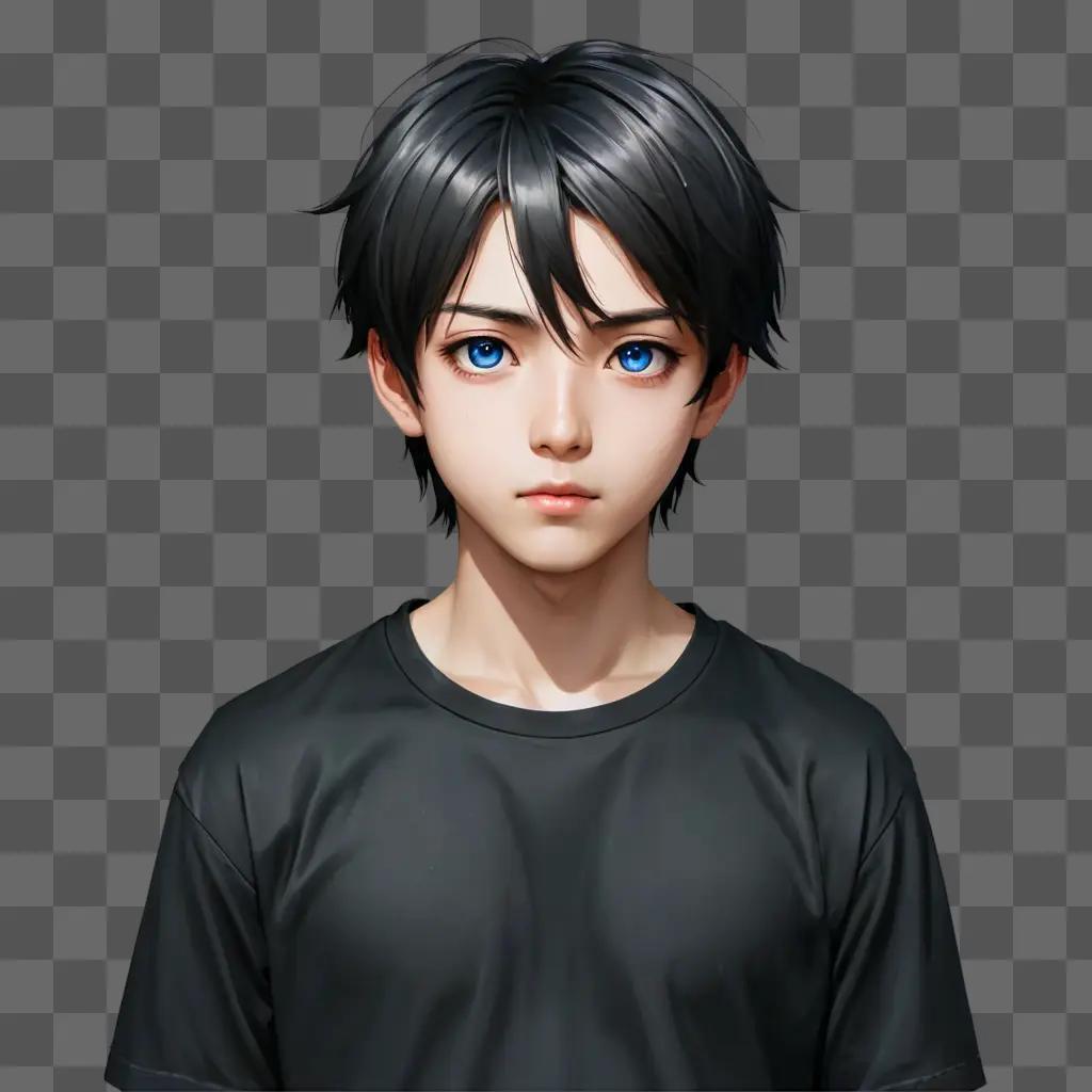 anime boy eyes A man with blue eyes and a black shirt