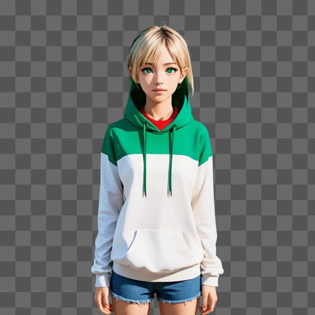 anime boy eyes A young girl with a green and white hoodie