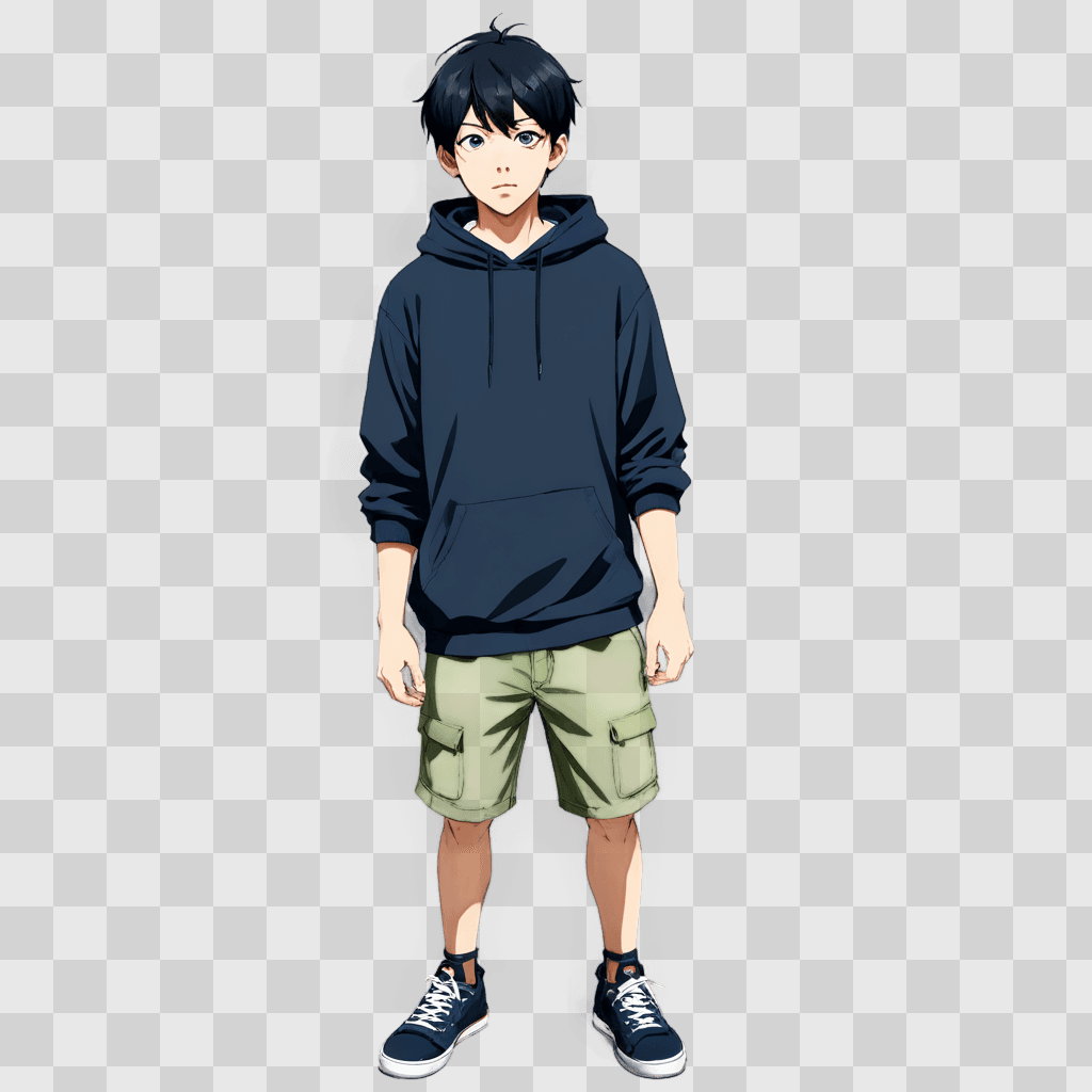 anime boy eyes A young man with a hoodie and shorts stands in the shadows