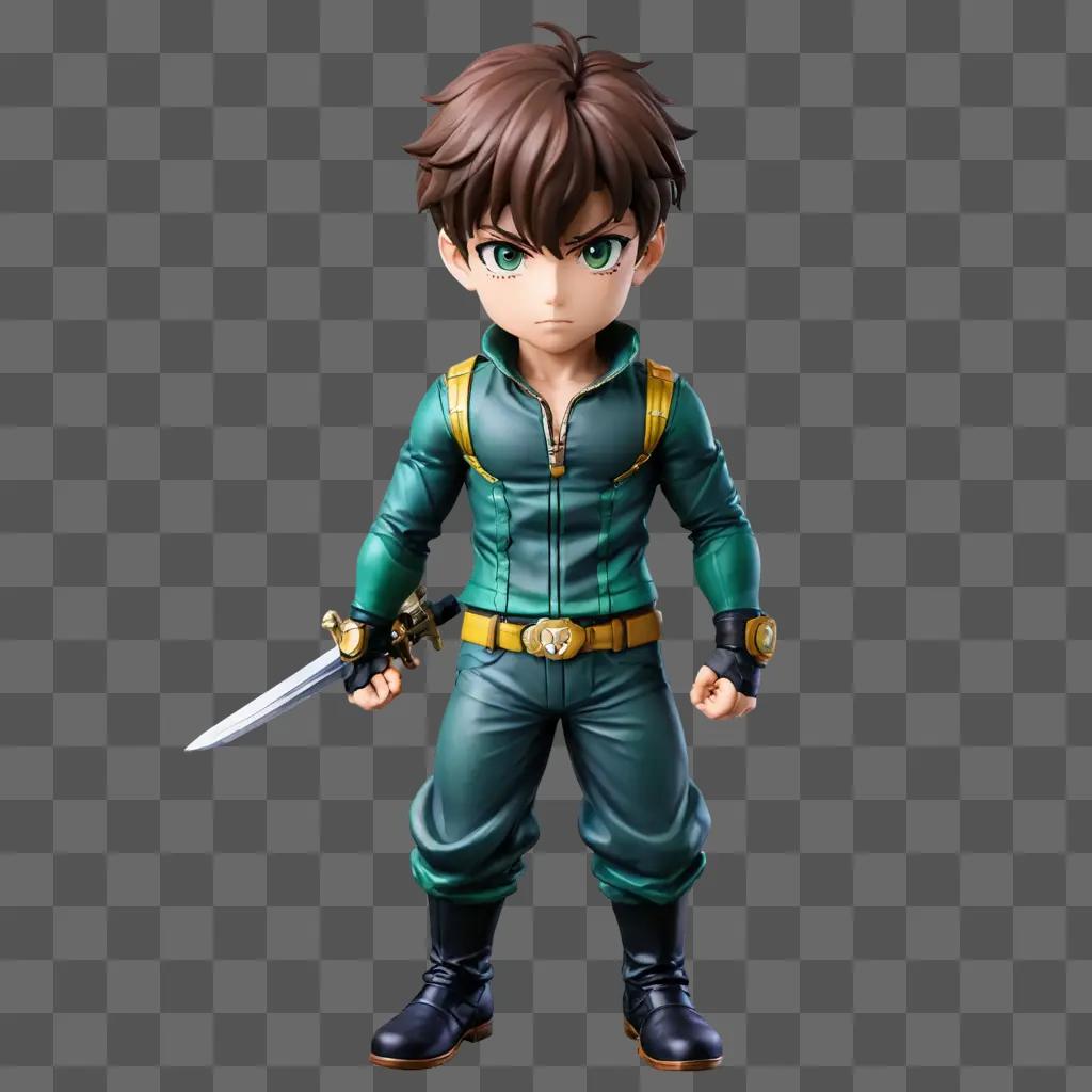 anime boy hair A boy in green holds a sword in a pose