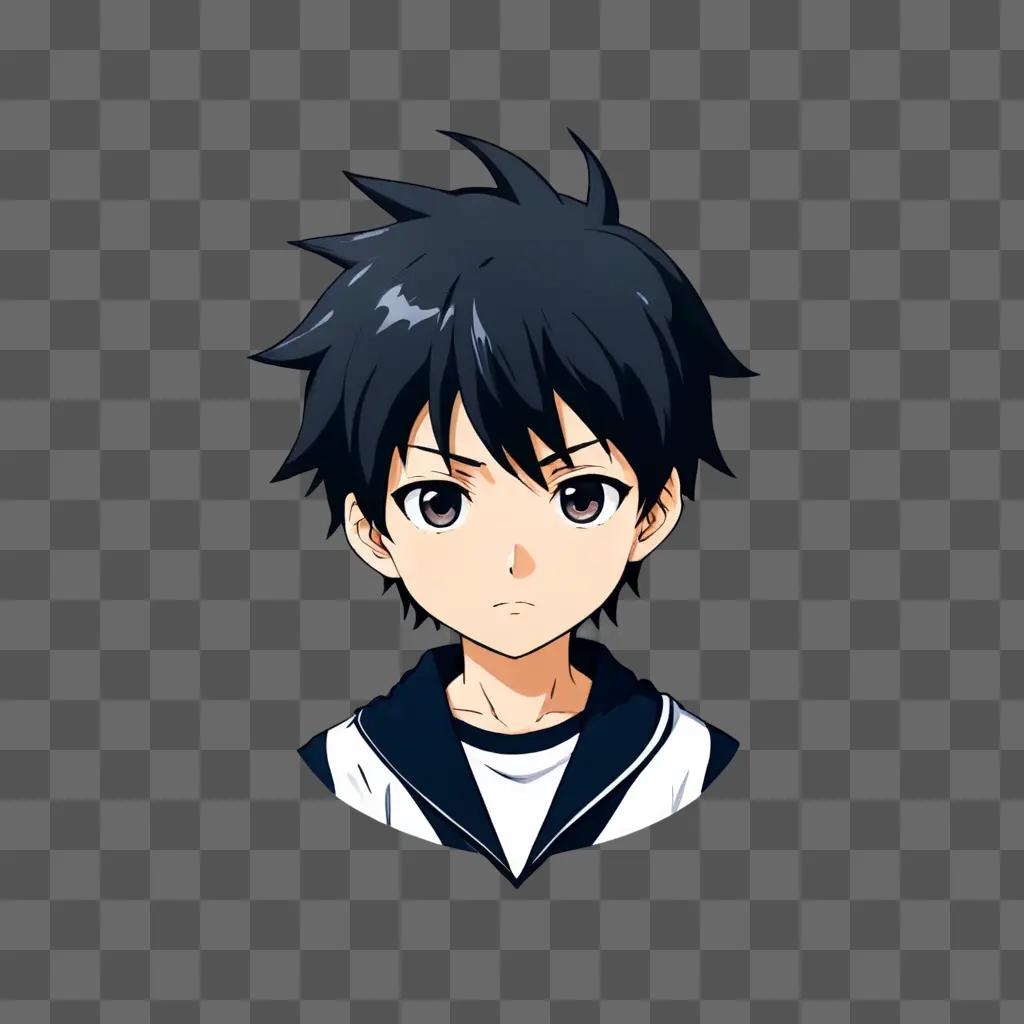 anime boy hair A boy with a black and white shirt looks up at the camera