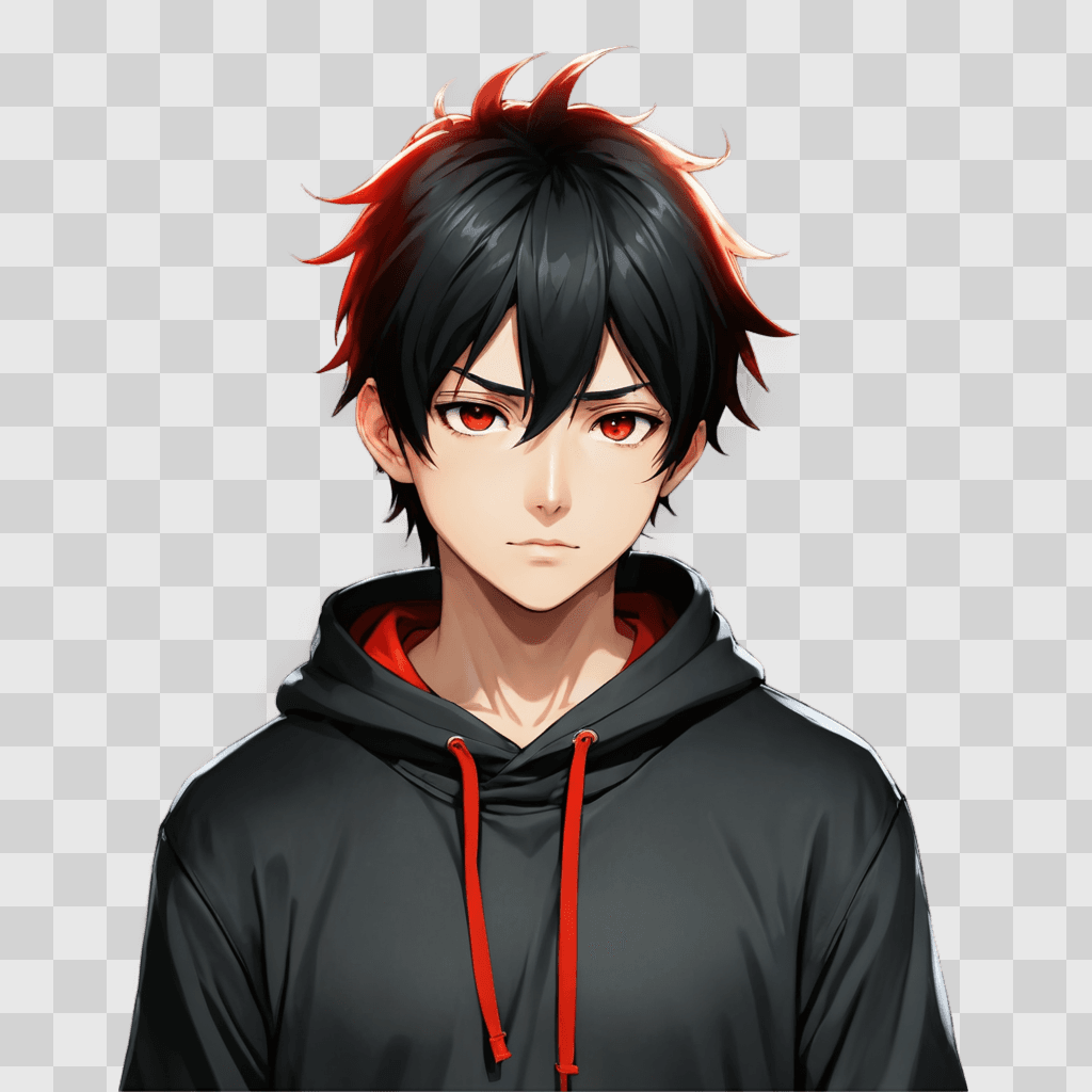 anime boy hair A dark haired anime guy with red eyes