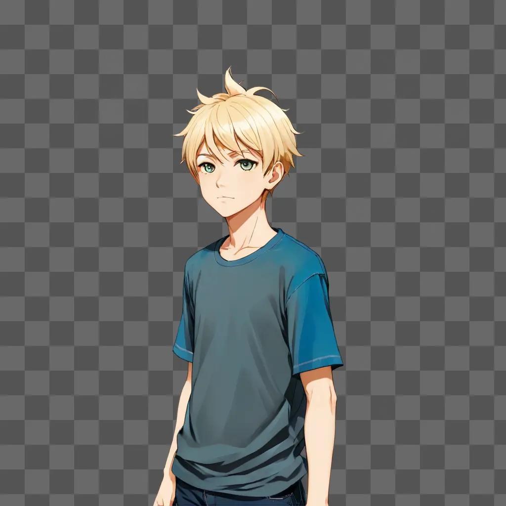 anime boy hair A young man in a blue t-shirt