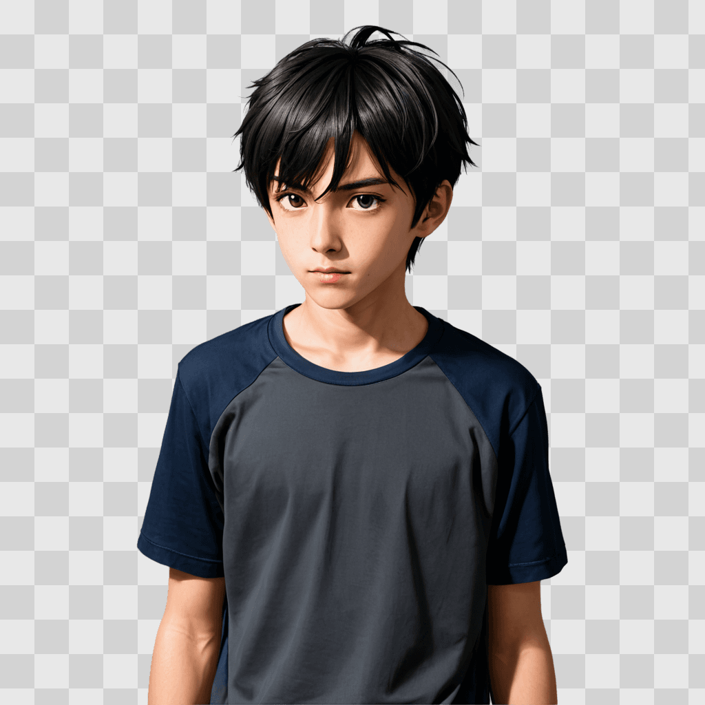 anime boy hair A young man in a grey shirt