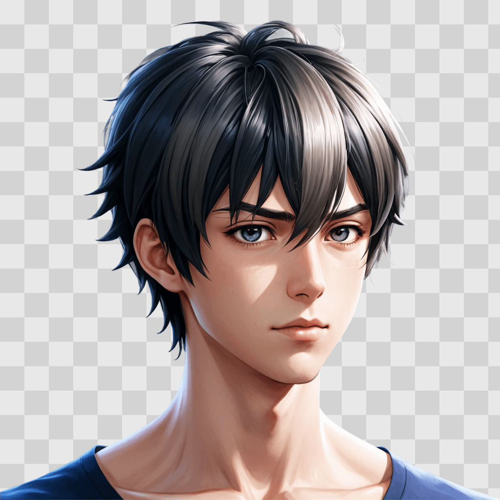 anime boy hair A young man with dark hair and blue eyes