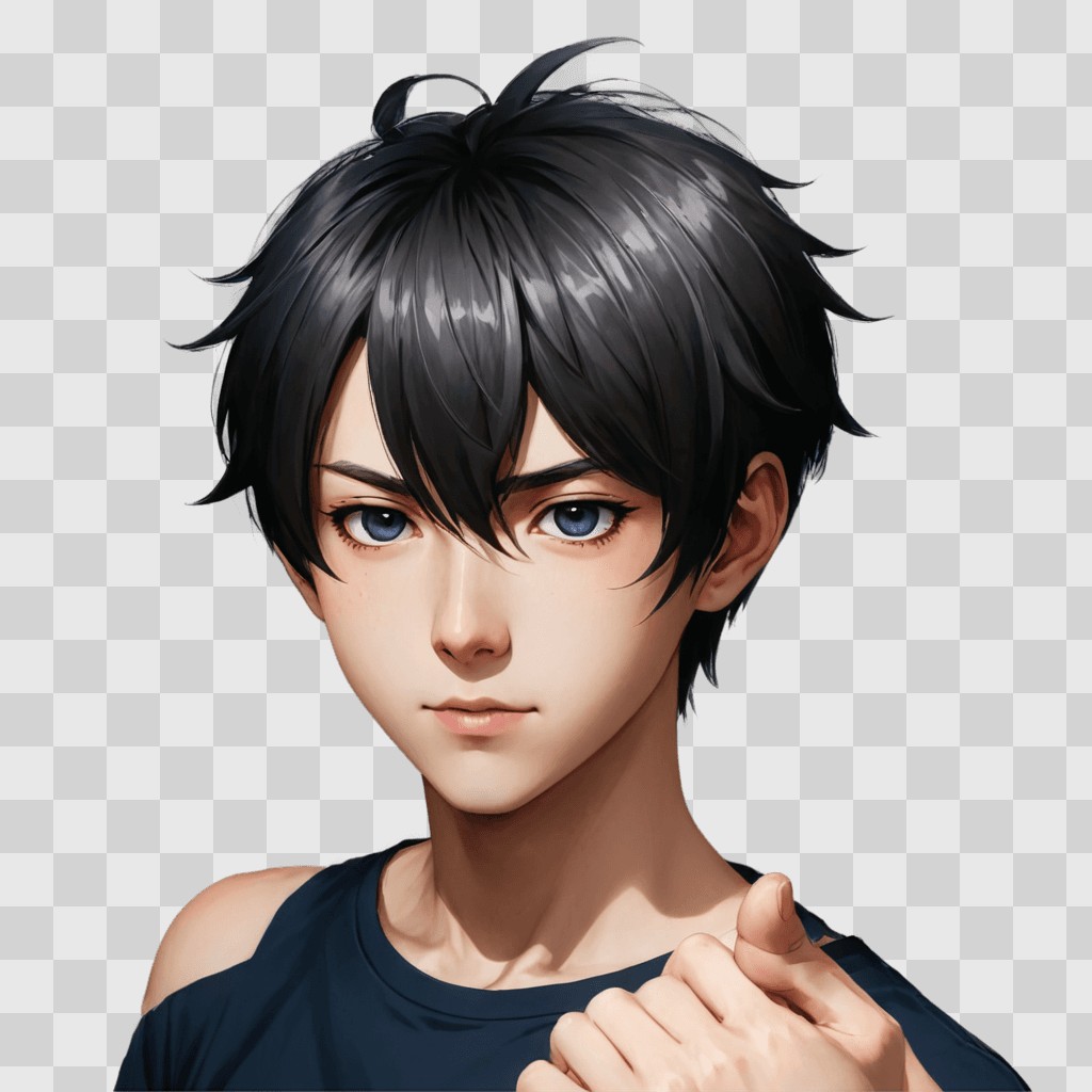 anime boy hair An anime character in a blue shirt