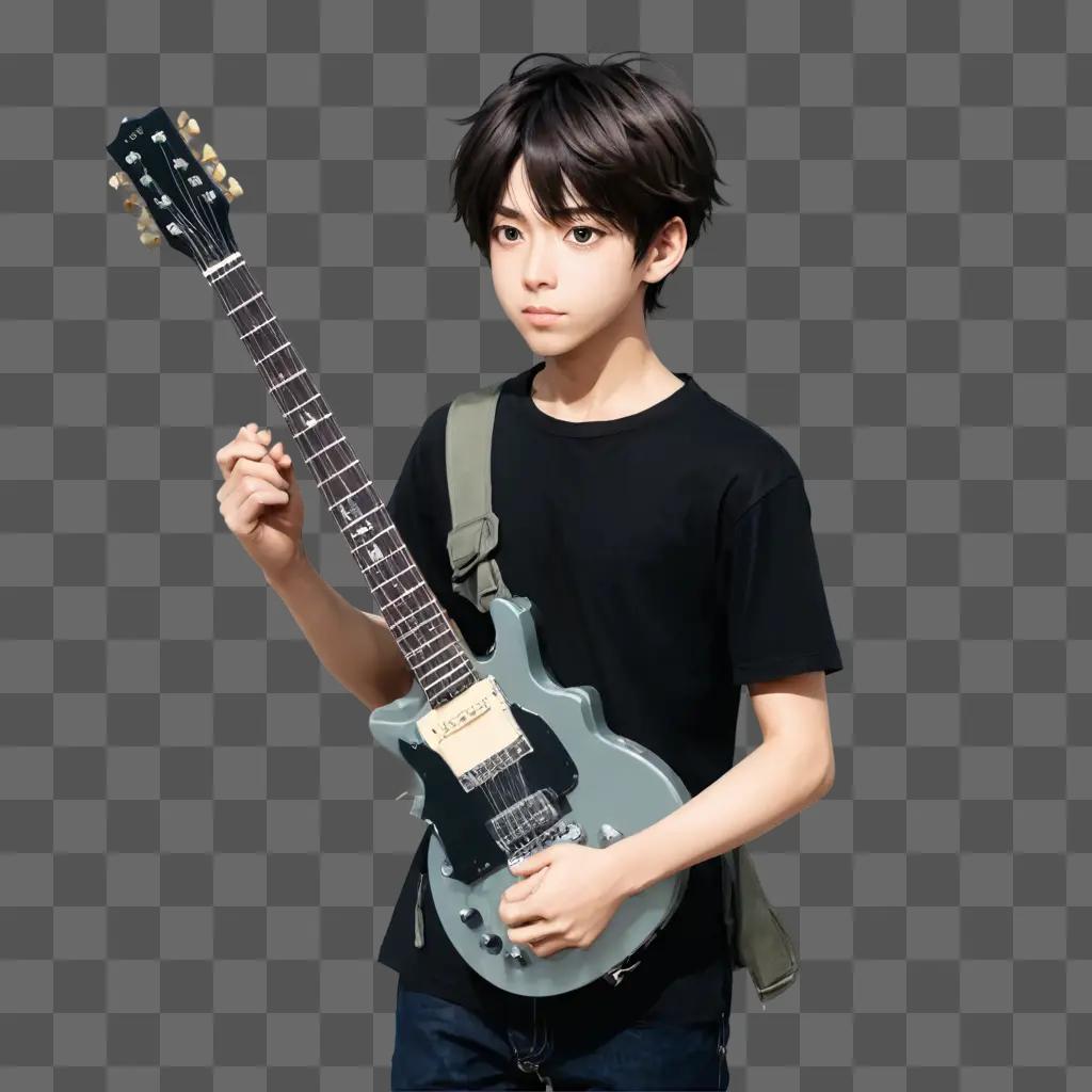 anime boy hair Japanese girl playing guitar