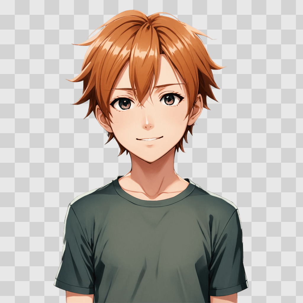 anime boy hairstyles A boy with brown hair and a green shirt