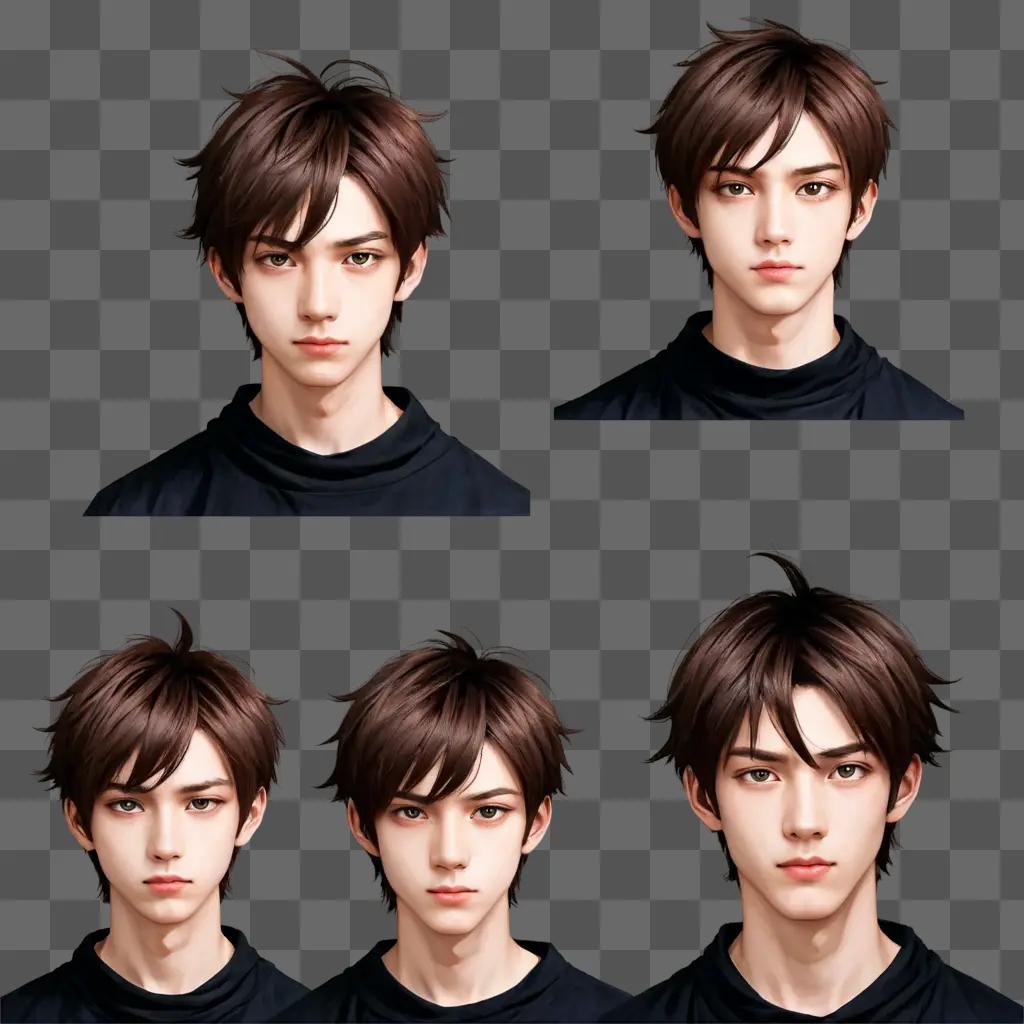 anime boy hairstyles A boys face changes in six different positions