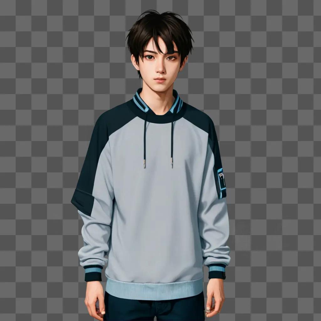 anime boy hairstyles A cartoon of a man wearing a gray sweater