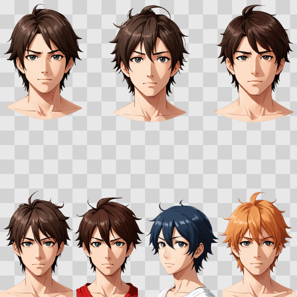 anime boy hairstyles An anime character has different hairstyles and skin tones