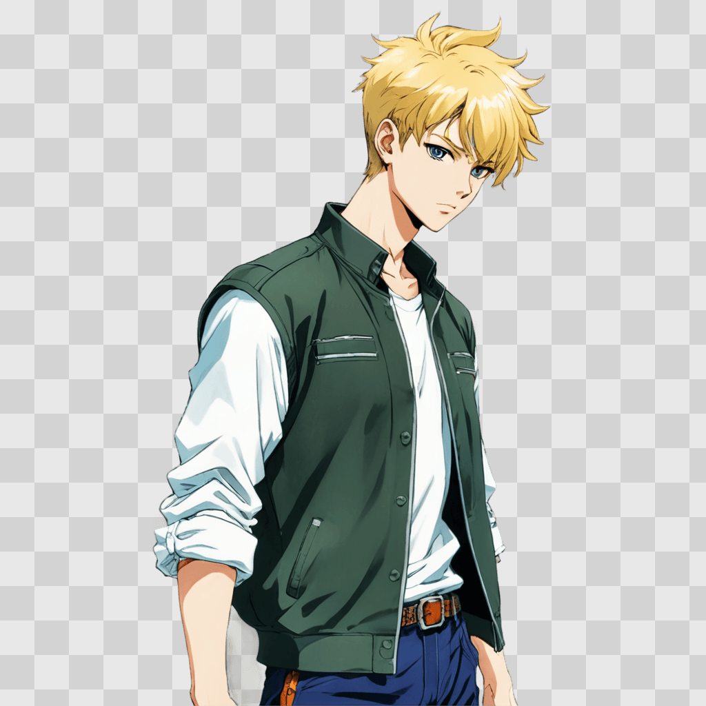 anime boy hairstyles An anime character in a green jacket