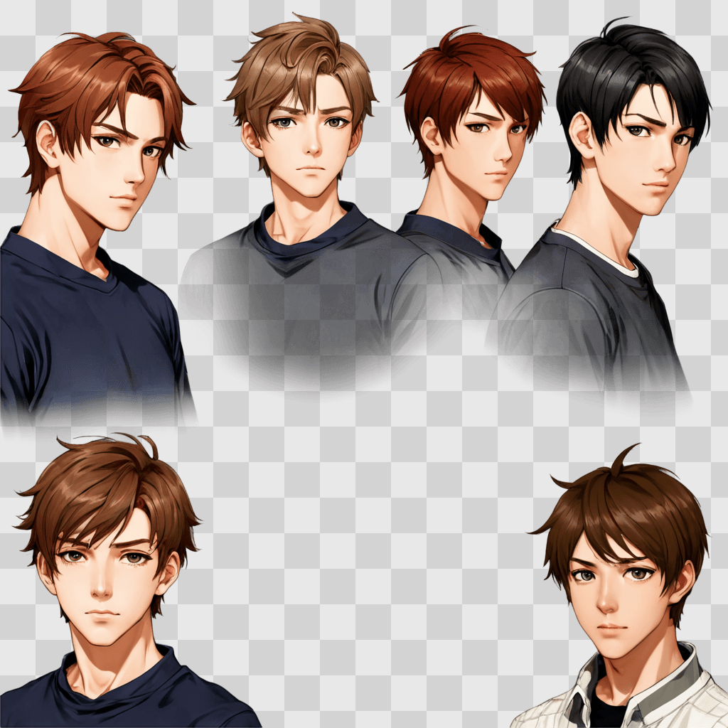 anime boy hairstyles An anime illustration of six male characters