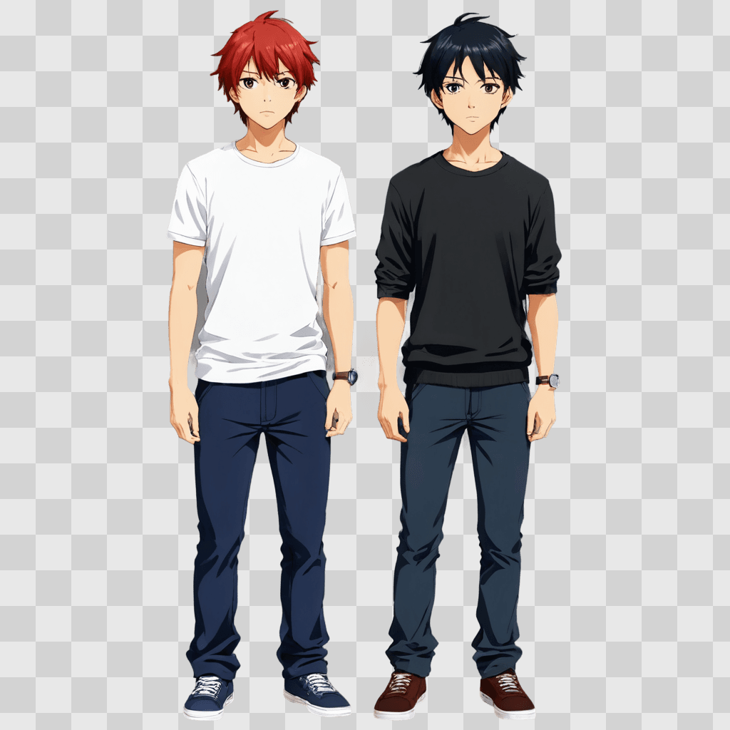 anime boy hairstyles Two anime boys standing in front of a gray background