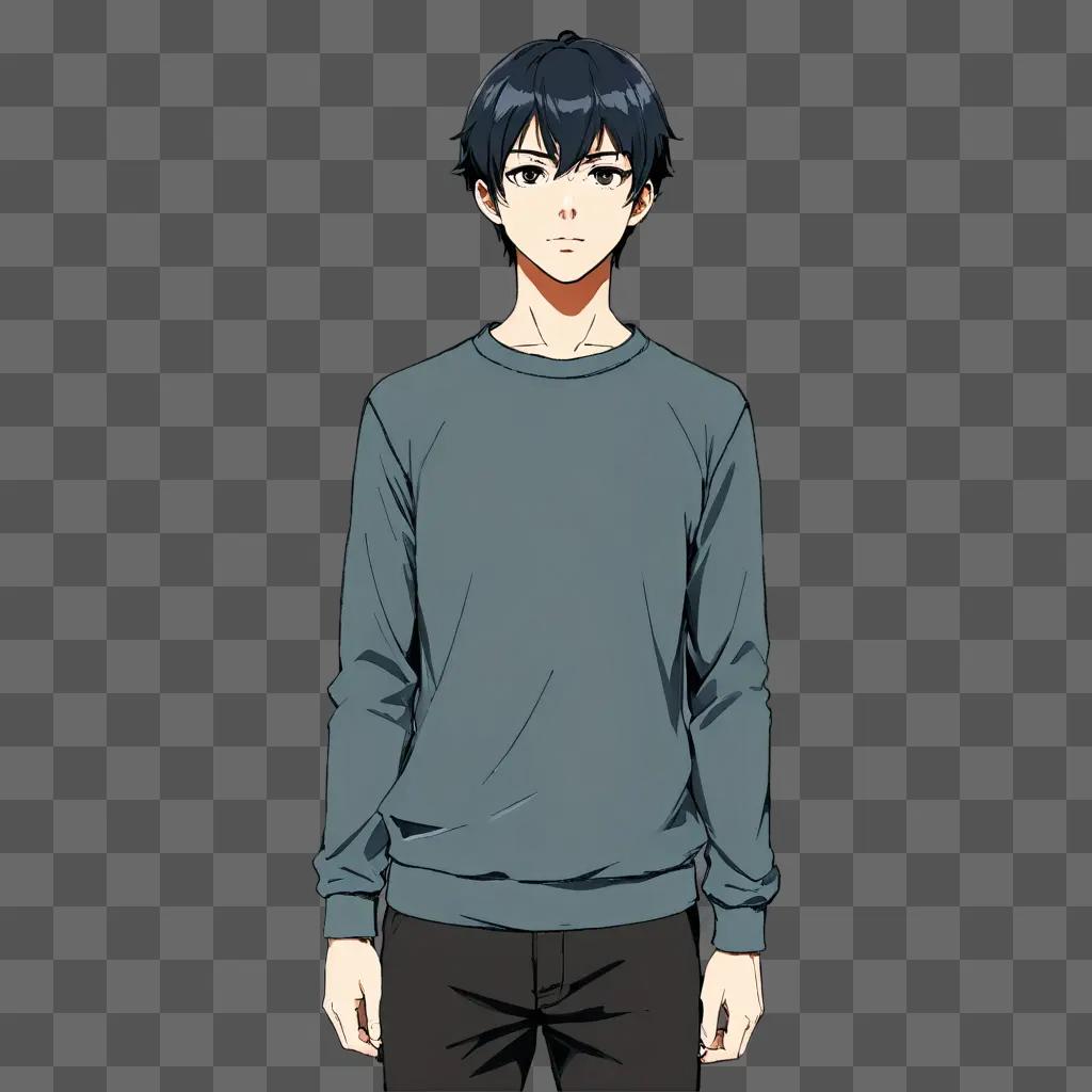 anime boy sketch A young man in a grey shirt and black pants