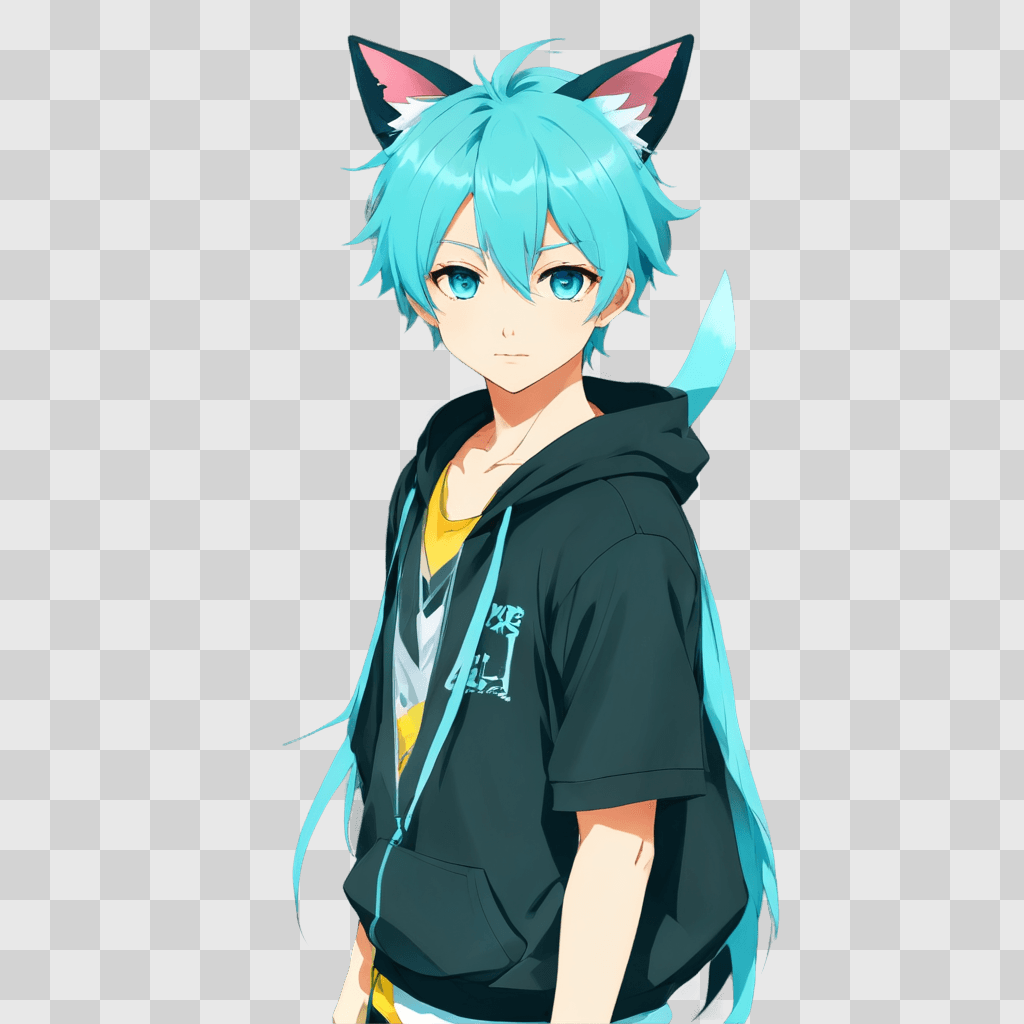 anime boy wallpaper A blue-haired anime character in a black hoodie