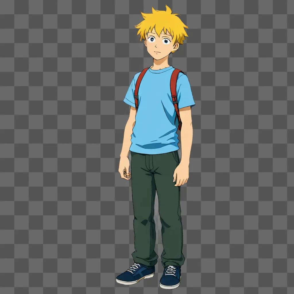 anime boy wallpaper A young man wearing a blue shirt and green pants