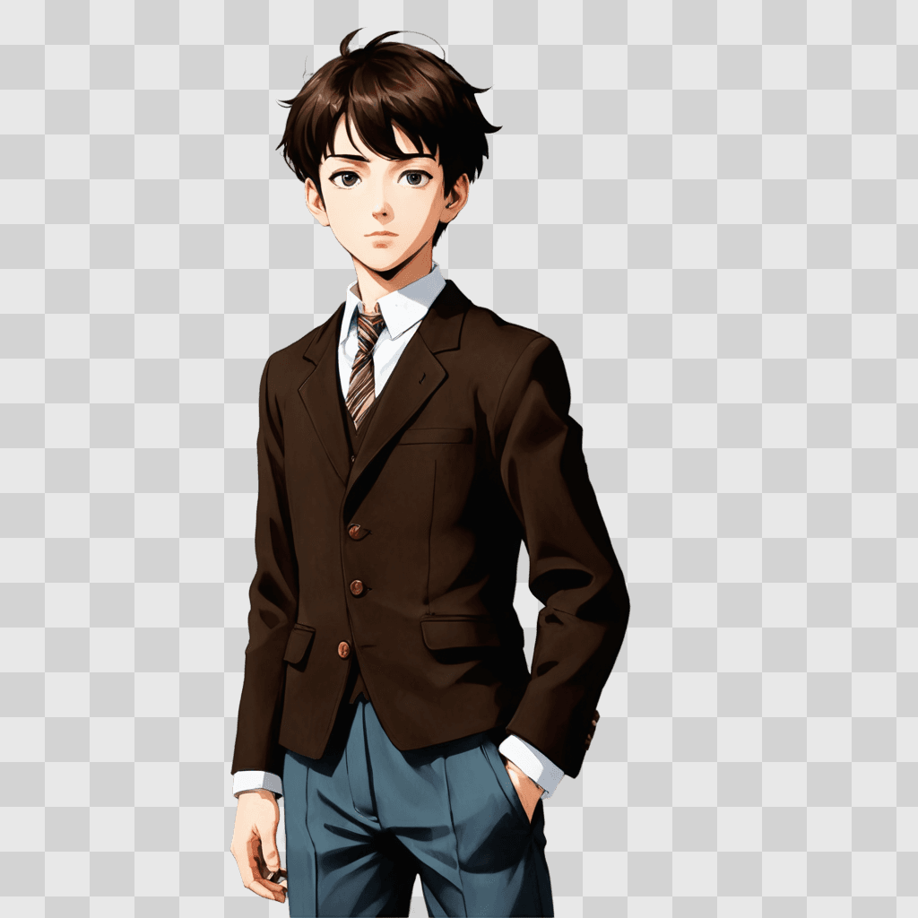 anime boy wallpaper An anime character stands in a brown suit