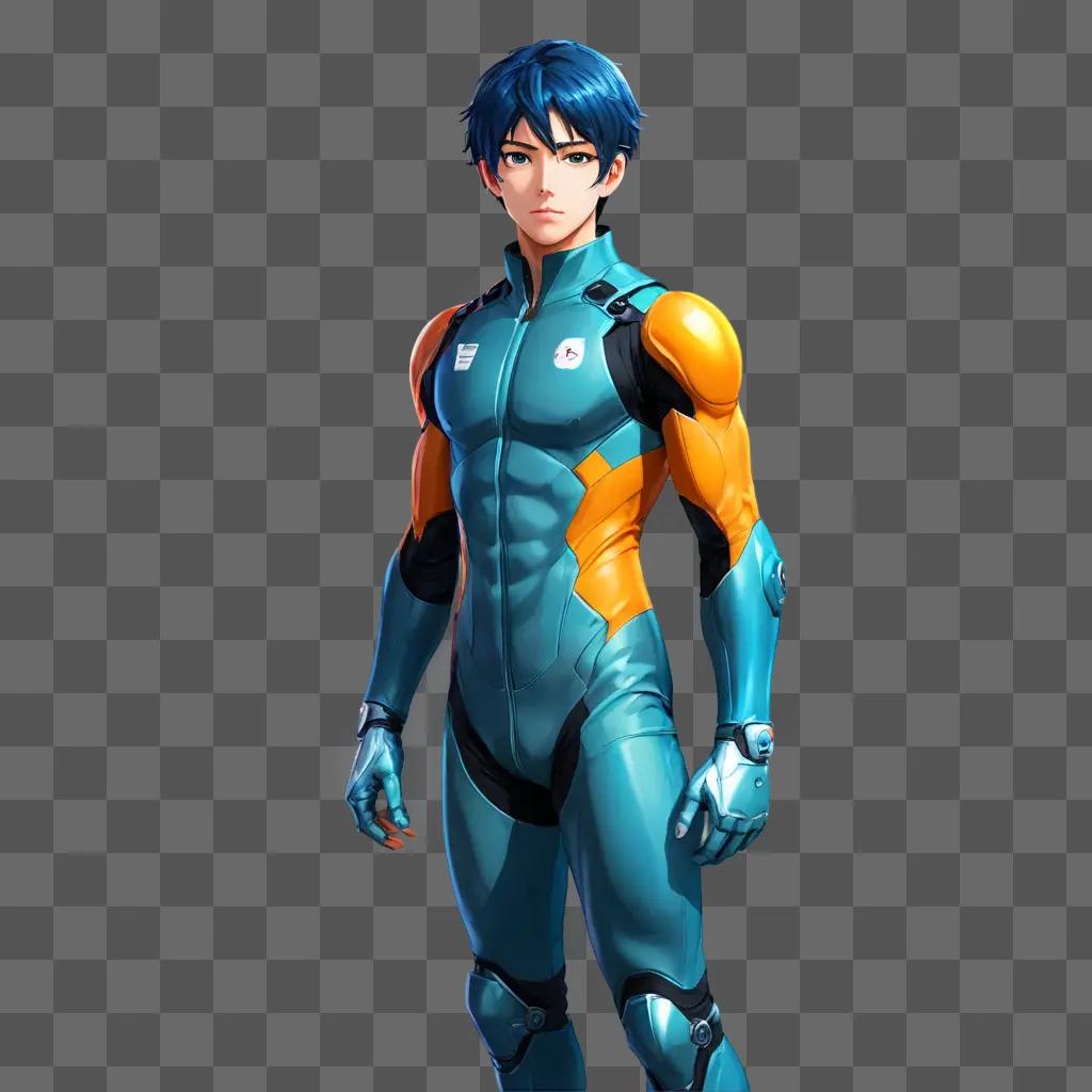 anime boy wallpaper An anime man wears a blue bodysuit