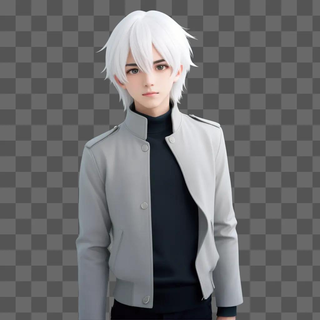 anime boy with white hair and a black shirt