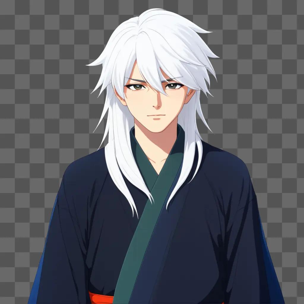 anime boy with white hair and a black shirt