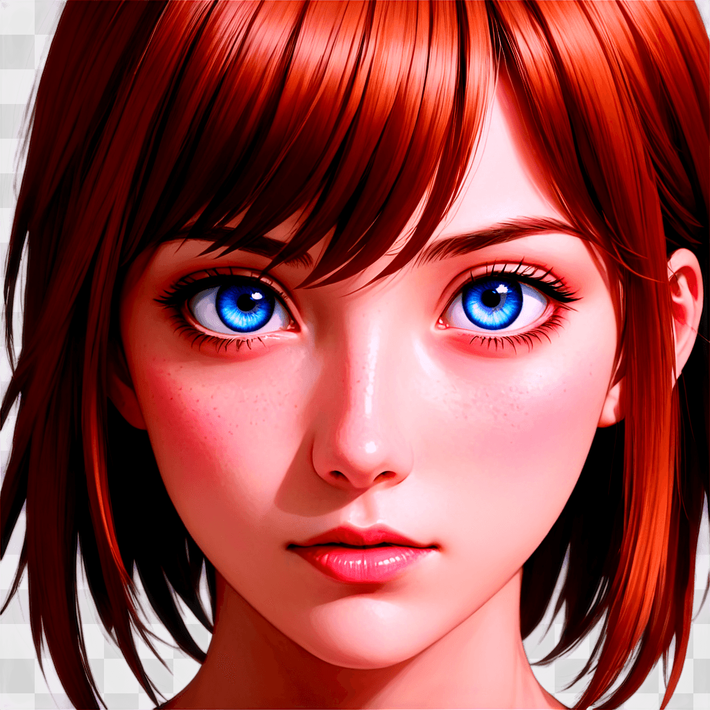 anime girl eyes A girl with red hair and blue eyes