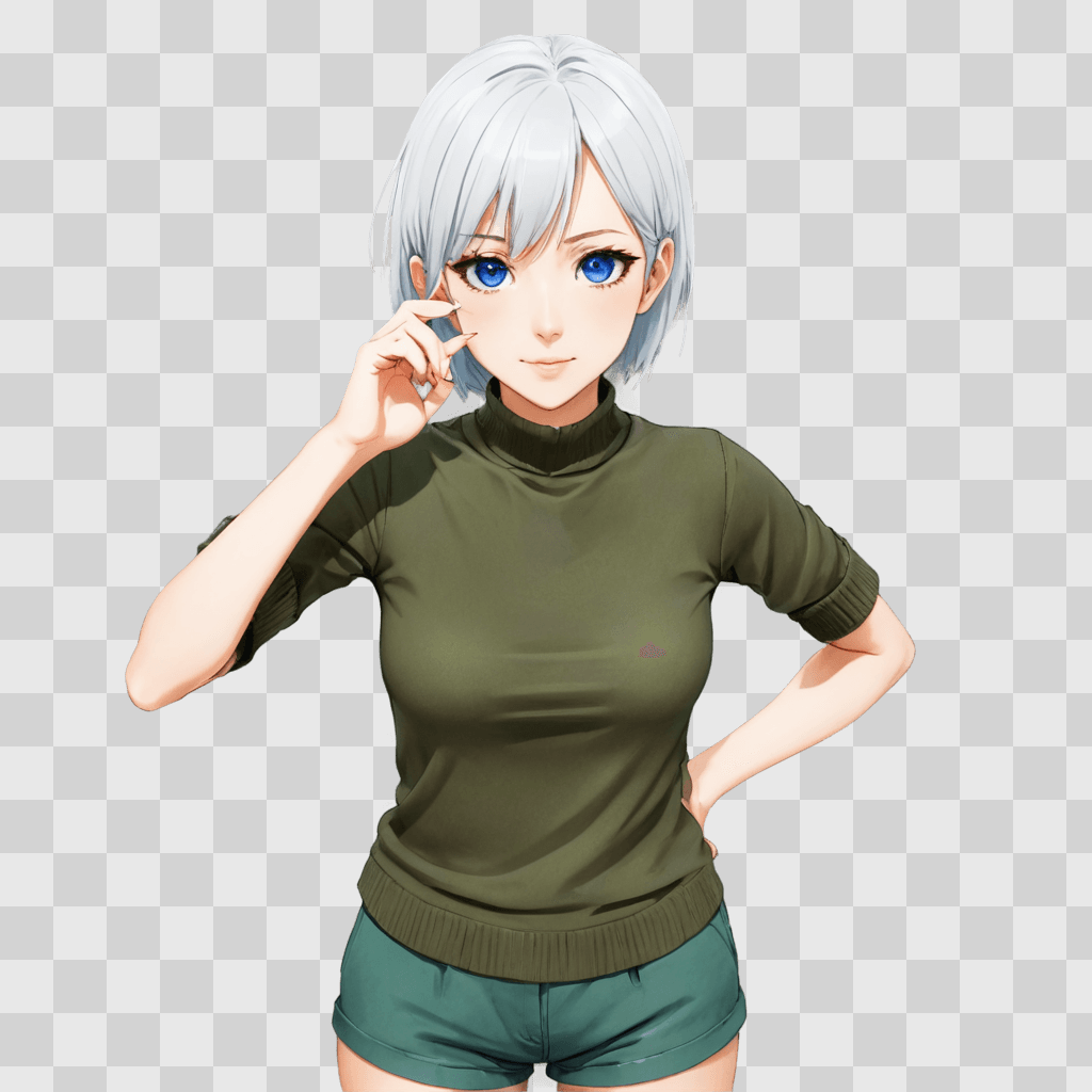 anime girl eyes A woman with blue eyes and short hair is posing for the camera