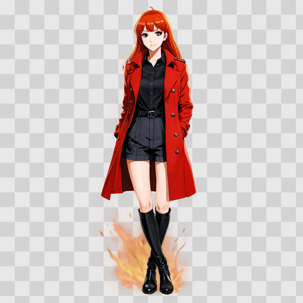 anime girl hair A girl in a red coat and black boots