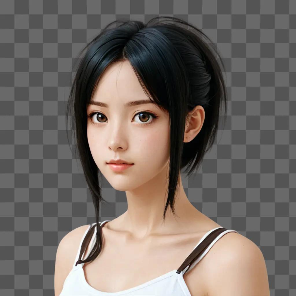 anime girl hair A girl with a white shirt and black hair